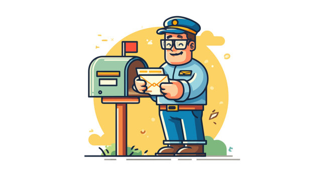 Cheerful Mailman Delivering Letter - Vector Illustration