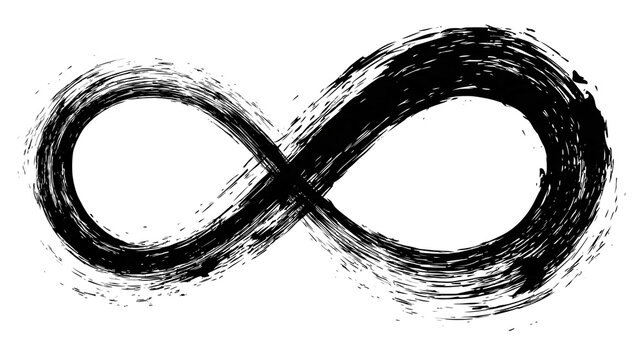 Isolated black ink brush stroke infinity symbol and mysterious number F (1371 design