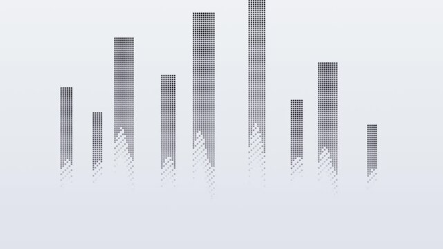Dynamic digital bar graph visualization with dot matrix pattern on light background.