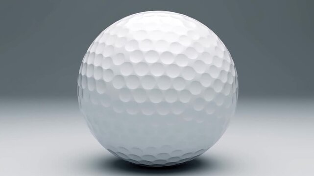 Slow dolly in of golf ball rotating on seamless studio surface with soft gray backdrop and shadow