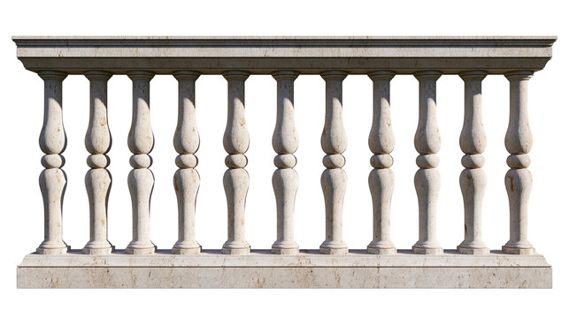 Isolated classic decorative stone balustrade for architectural design and elegant exterior.