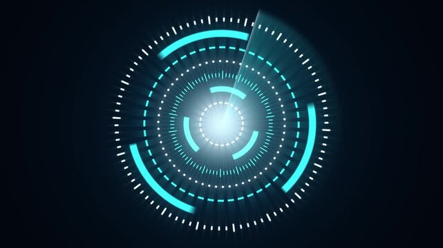 Futuristic cyan hud radar scanner rotating counter clockwise on dark background seamless loop animation