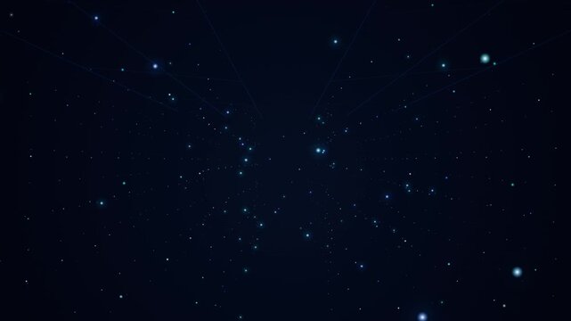 Abstract digital space background featuring glowing stars moving through dark void cinematic motion.