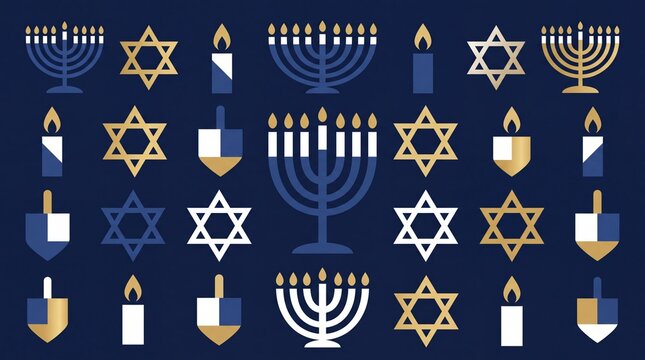 Hanukkah holiday pattern vektor with menorah dreidel and star icons