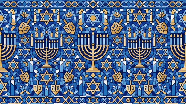 Hanukkah mosaic background vektor featuring menorah and star symbols