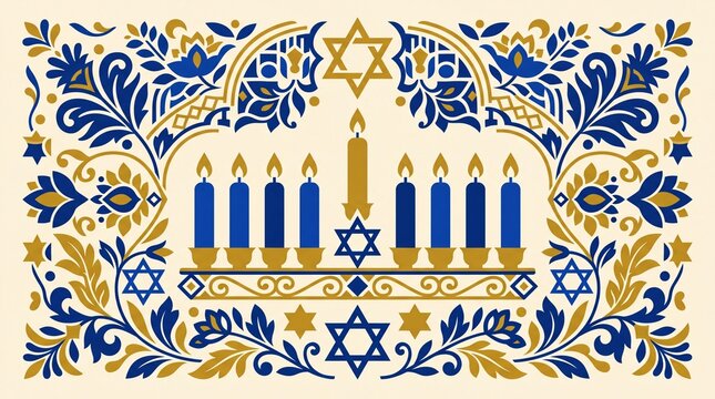 Hanukkah holiday menorah and star of david vector illustration