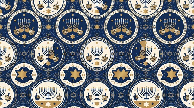 Seamless hanukkah vektor pattern with menorah and star of david