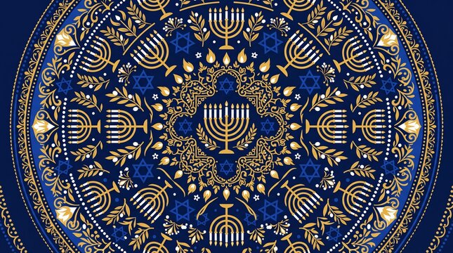 Hanukkah vektor mandala pattern with menorah and star of david
