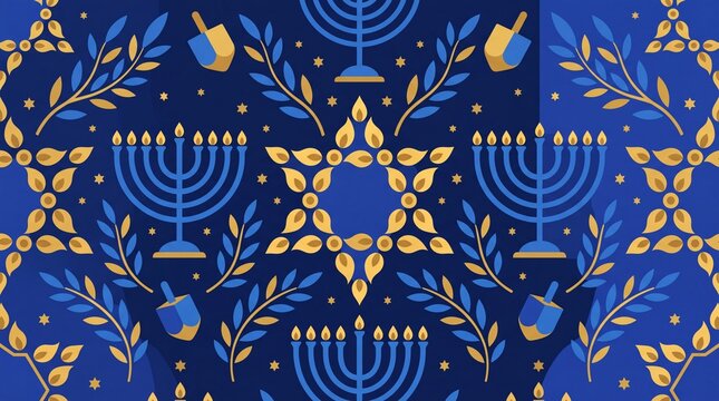 Hanukkah seamless pattern vektor with menorah and star of david