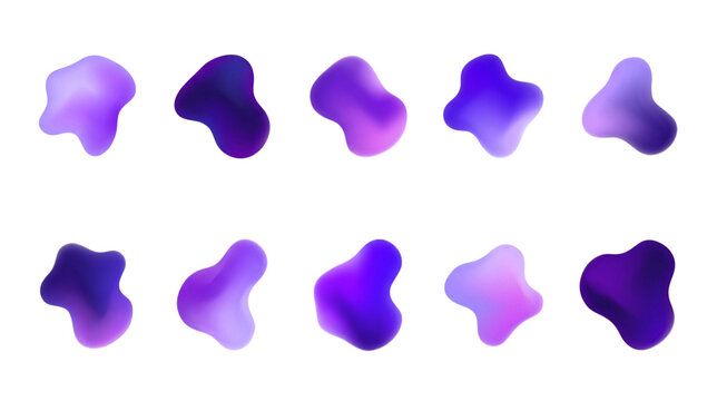 Ten purple gradient blob shapes isolated on a transparent background