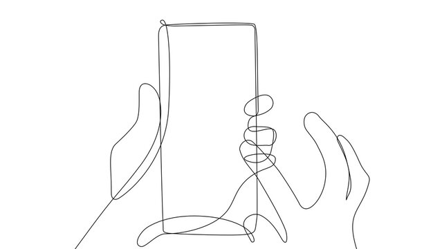 Minimalist elegant line art of hand holding smartphone