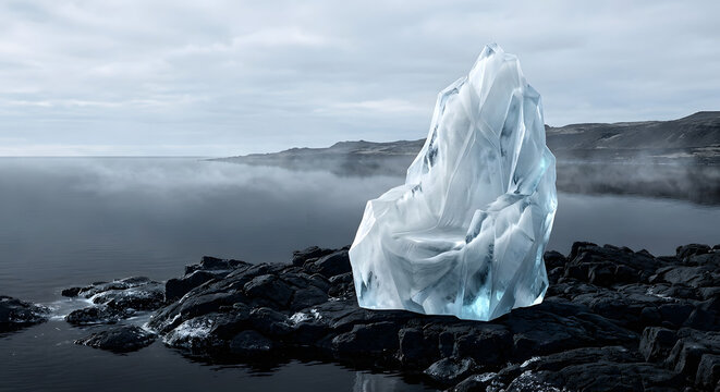 Crystalline Iceberg Chair on Volcanic Shoreline