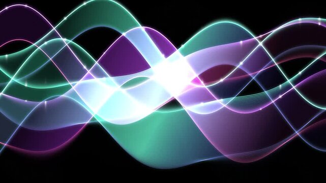 Colorful Flowing Neon Sine Waves on Black Background