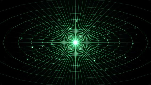 Green Futuristic Radial Grid with Glowing Center Energy Point