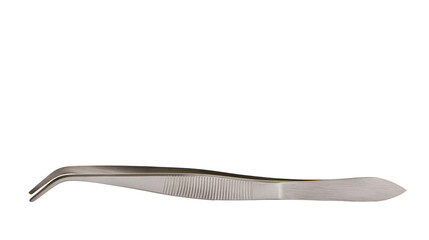 Fototapeta premium Isolated specialized stainless steel laboratory tweezers with curved tips for precise handling