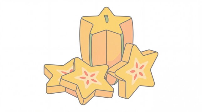 Fresh carambola fruits vektor illustration with yellow slices