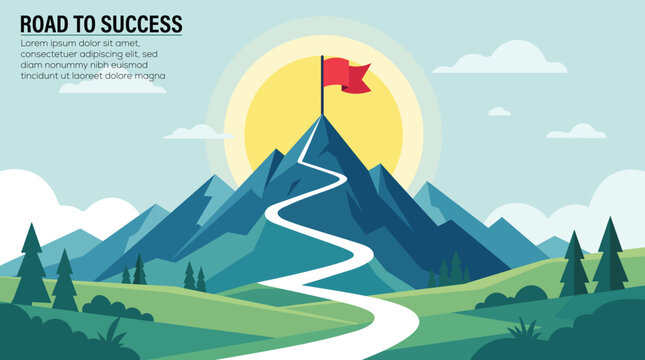 Success growth infographic template with mountain journey. business strategy steps. achievement milestones. leadership progress and career development. vector illustration
