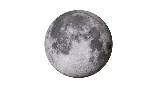 Isolated detailed full Moon showing craters and dark maria above a numeric label F (569).