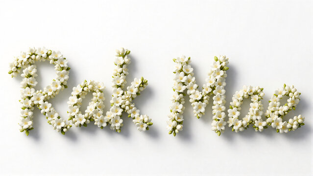 Beautiful white flower letters celebrating love and affection
