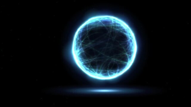 Plasma energy orb glowing sphere animation on dark background for electric power force field magic and futuristic sci fi technology