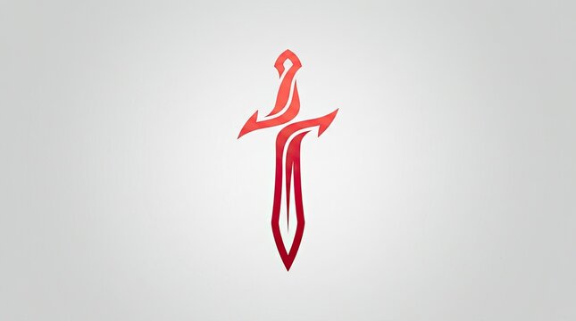 Modern Vibrant Bright Crimson Red Coral Orange Gradient Layered Sword Dagger Logo Vector Illustration