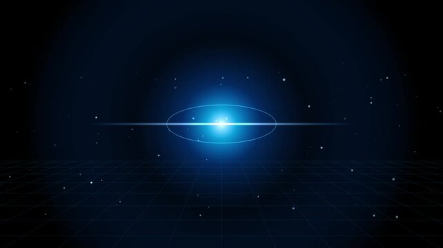 Blue Glowing Energy Orb with Futuristic Grid and Light Ring