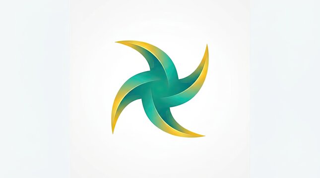 Modern Vibrant Golden Yellow and Emerald Teal Green Gradient 4-Blade Pinwheel Swirl Logo Vector Illustration