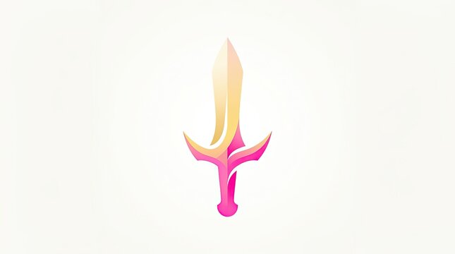 Modern Vibrant Golden Yellow Soft Peach and Hot Pink Magenta Gradient Outline Sword Logo Vector Illustration