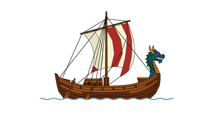 Cartoon Style Viking Longship Illustration on Transparent Background © Azrha