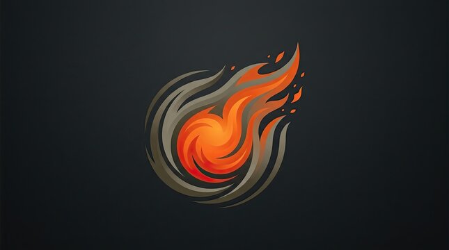 Modern Vibrant Golden Yellow Fiery Orange Red and Smoky Charcoal Gray Gradient Fireball Meteor Logo Vector Illustration