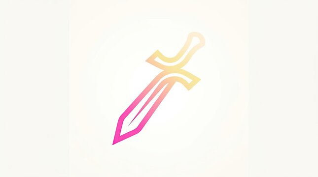 Modern Vibrant Golden Yellow Soft Peach and Hot Pink Magenta Gradient Outline Sword Logo Vector Illustration