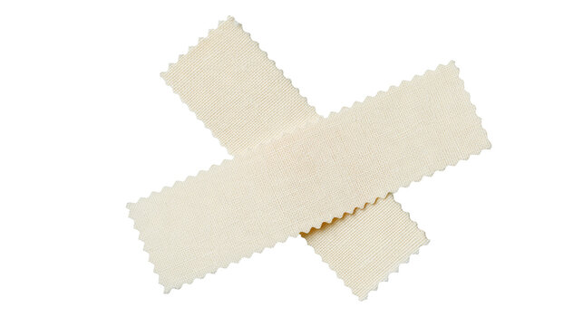 Isolated two overlapping cream colored fabric swatches with detailed scalloped edges.
