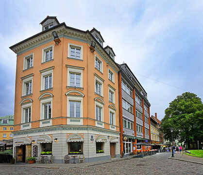 A street in the historic center of Riga, Latvia. The town's historic center is inscribed on the UNESCO World Heritage List.