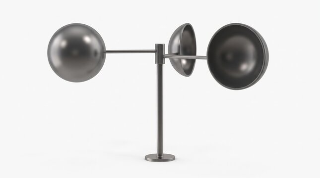 Realistic cup anemometer instrument for physics and wind measurement concept on white background