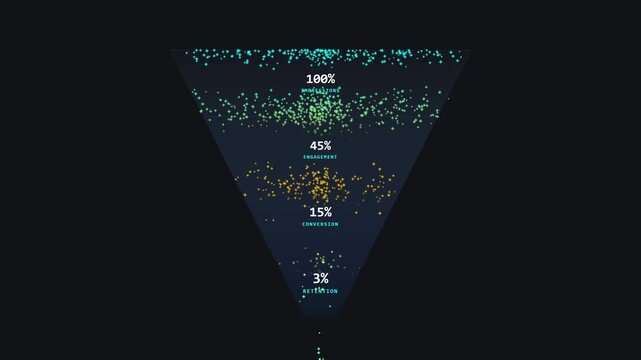 Kinetic Step-by-Step Funnel Analytics Conversion Metric Motion Background - 4K 60fps Infinite Loop