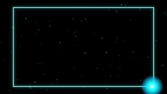 Cyan Neon Rectangle Frame with Moving Glow and Particles