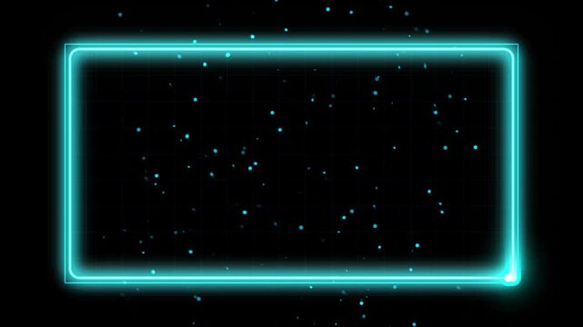 Bright Cyan Neon Frame with Sparkling Particle Background