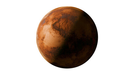 Isolated detailed rendering of the red planet Mars showing its distinct surface topography © Saoirse