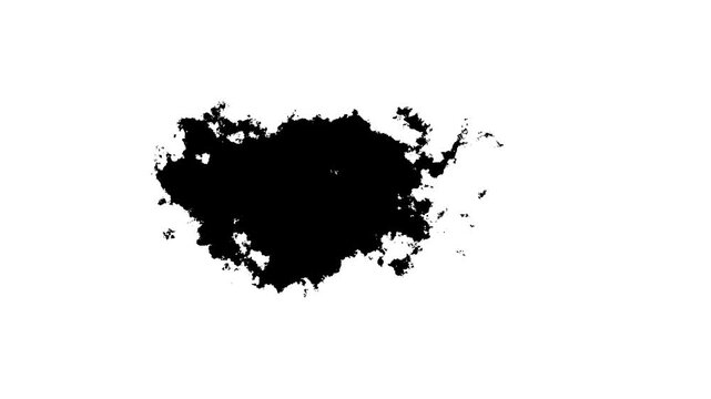 Cinematic 4K ink bleed bloom. Watercolor black ink blot, flows and streams. Ink transition, ink bleed bloom drips on white surface.  a luma matte to reveal images or transition between clips.