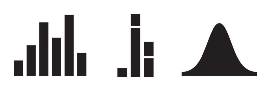 Bar chart and bell curve icons set for finance and data analysis