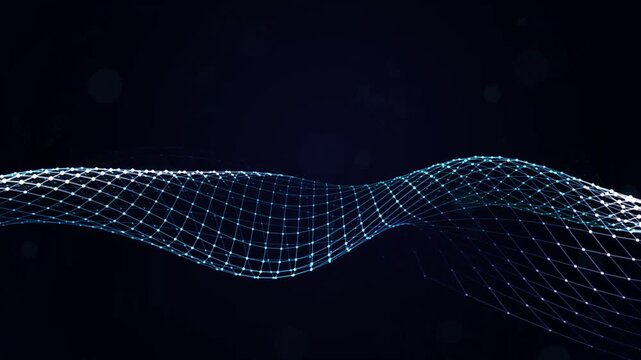 White and Blue Digital Wireframe Wave Flowing Background