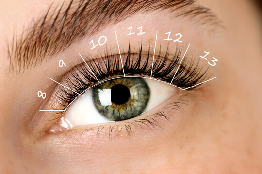 Woman with lash mapping, closeup. Eyelash extensions