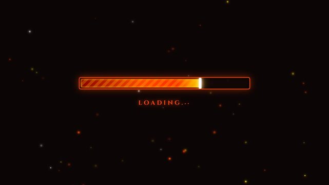 Premium 4K UI animation of a dark fantasy RPG boss aura charging progress bar with glowing fire plasma and rising embers, featuring smooth animated wa.