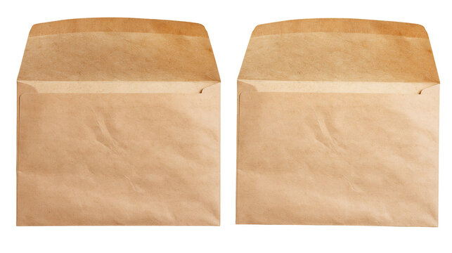 Isolated two open brown paper envelopes, empty and ready for letters and documents