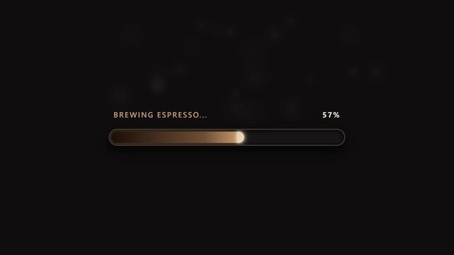 Premium 4K UI animation of an espresso coffee brewing progress bar with dynamic crema gradient and organic steam particles.