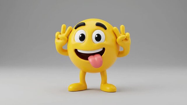 Yellow emoji character sticking its tongue out and making peace signs