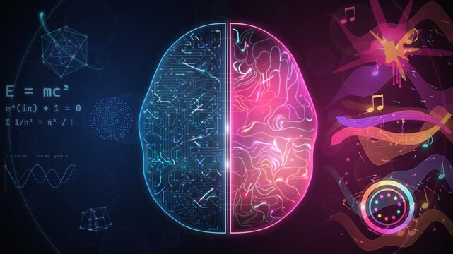 Human Brain Hemispheres Analytical Logic Versus Creative Artistic 4K Loop