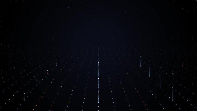 Dark Futuristic Digital Grid Floor with Glowing Particles