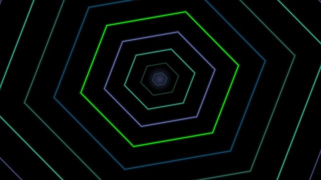 Illuminated octagonal shapes radiate outward from a central point