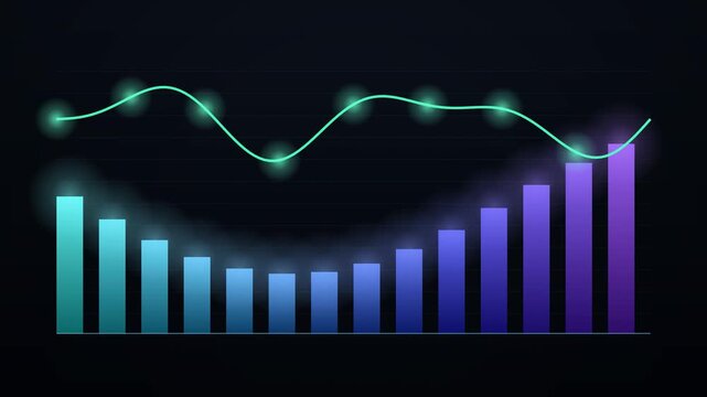 Dynamic Growth Chart With Rising Bar Graph and Glowing Line Trend Against Dark Background